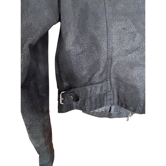 Levi's Faux Suede Moto Biker Jacket S Black Zipper & Pockets Wrists Buckled Hips - Picture 16 of 16